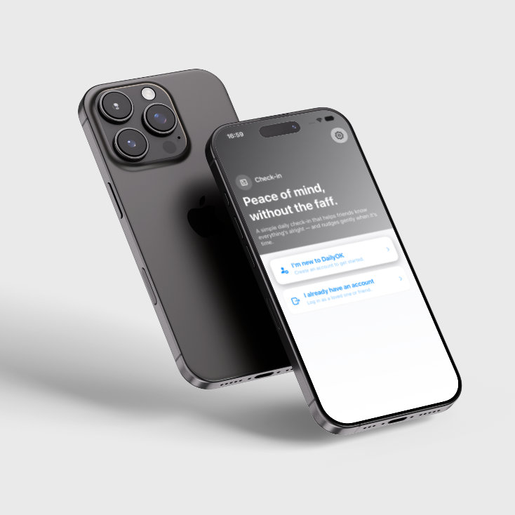 DailyOK welcome screen presented on two iPhones
