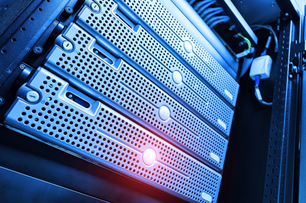 Servers and network cabling in a rack