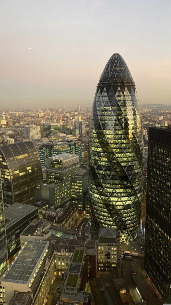 The Gherkin and surrounding London office buildings